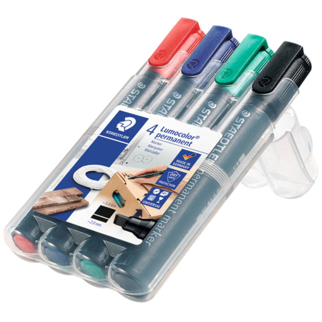 Viltstift Staedtler Lumocolor 350 permanent schuin set à 4 stuks assorti