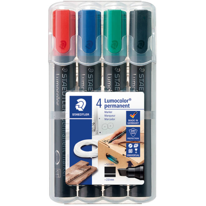 Viltstift Staedtler Lumocolor 350 permanent schuin set à 4 stuks assorti
