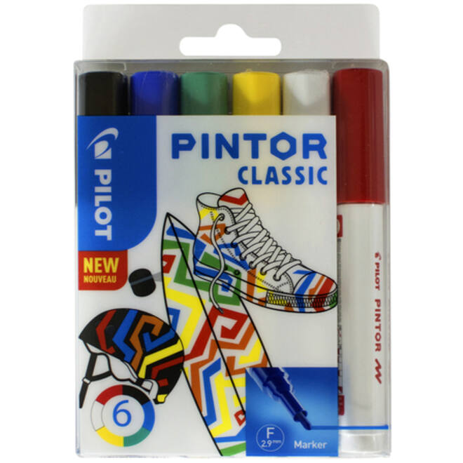 Verfstift Pilot Pintor classic fijn assorti etui à 6 stuks