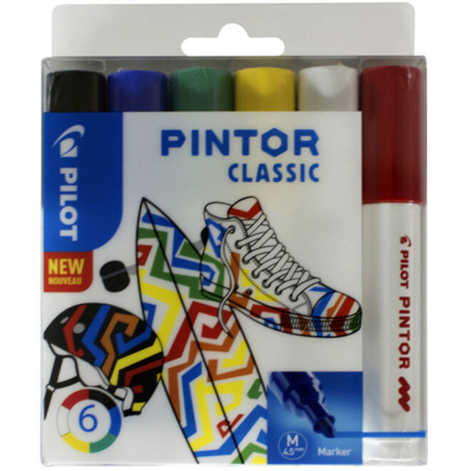Verfstift Pilot Pintor classic medium assorti etui à 6 stuks