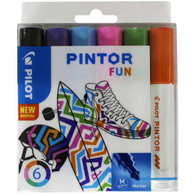 Verfstift Pilot Pintor fun medium assorti etui à 6 stuks