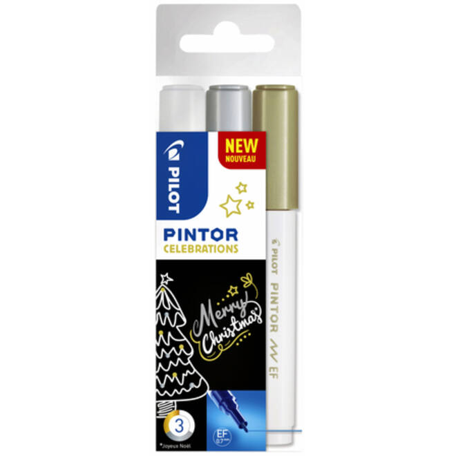 Verfstift Pilot Pintor celebrations extra fijn assorti etui à 3 stuks