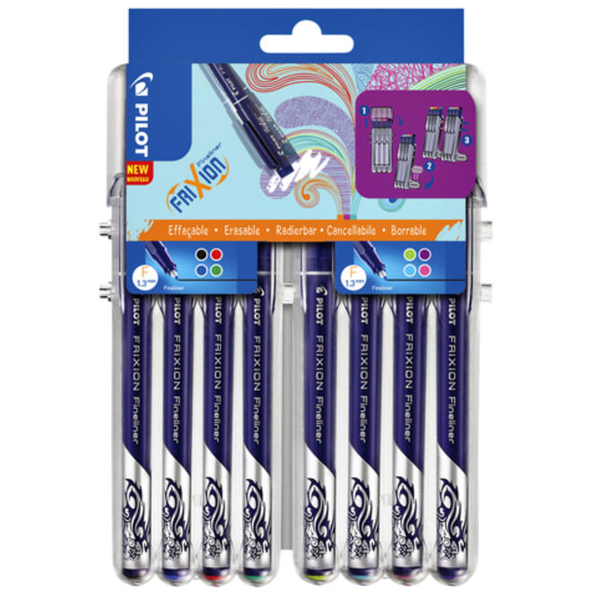 Fineliner Pilot friXion fijn assorti etui à 8 stuks