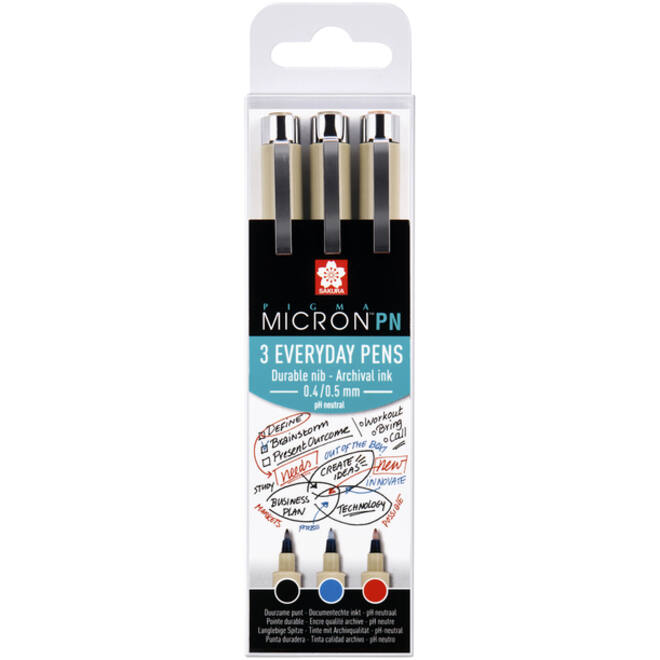 Fineliner Sakura pigma micron 0.4mm blister à 3 stuks assorti