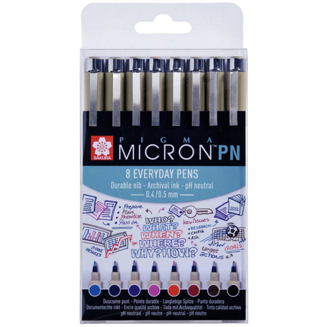Fineliner Sakura pigma micron 0.4mm blister à 8 stuks assorti
