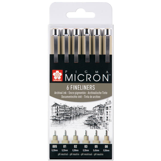 Fineliner Sakura pigma micron set 6stuks zwart