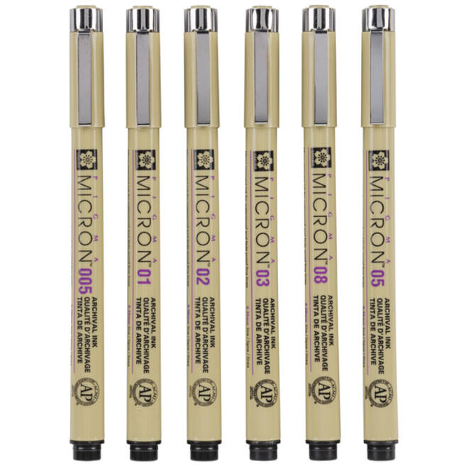 Fineliner Sakura pigma micron set 6stuks zwart