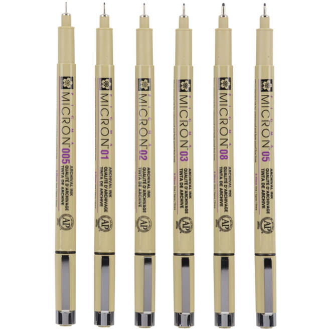 Fineliner Sakura pigma micron set 6stuks zwart