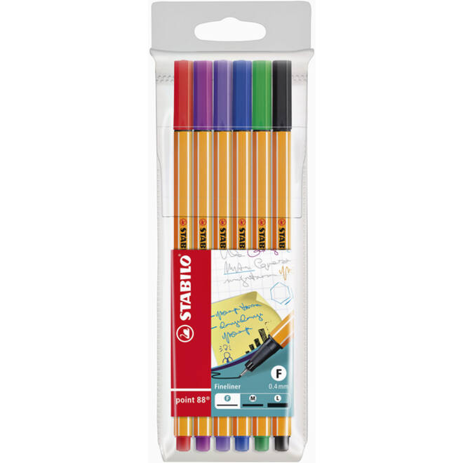 Fineliner STABILO point 88/6 fijn assorti etui à 6 stuks