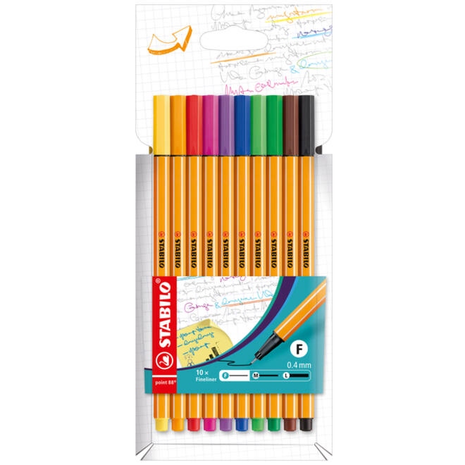 Fineliner STABILO point 88/10 fijn assorti etui à 10 stuks