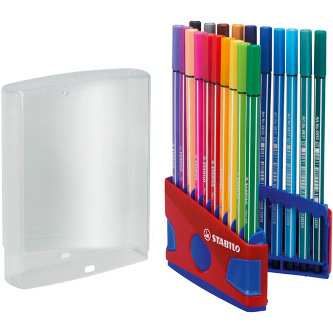 Viltstift STABILO Pen 68/20 ColorParade in rood/blauw etui M ass 20st