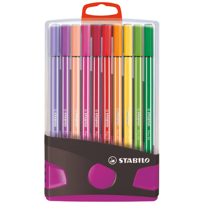 Viltstift STABILO Pen 68/20 ColorParade in antr/roze etui M ass 20st