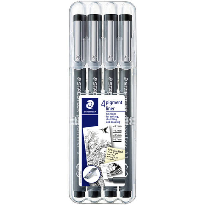 Fineliner Staedtler Pigment 308 zwart set 4 stuks