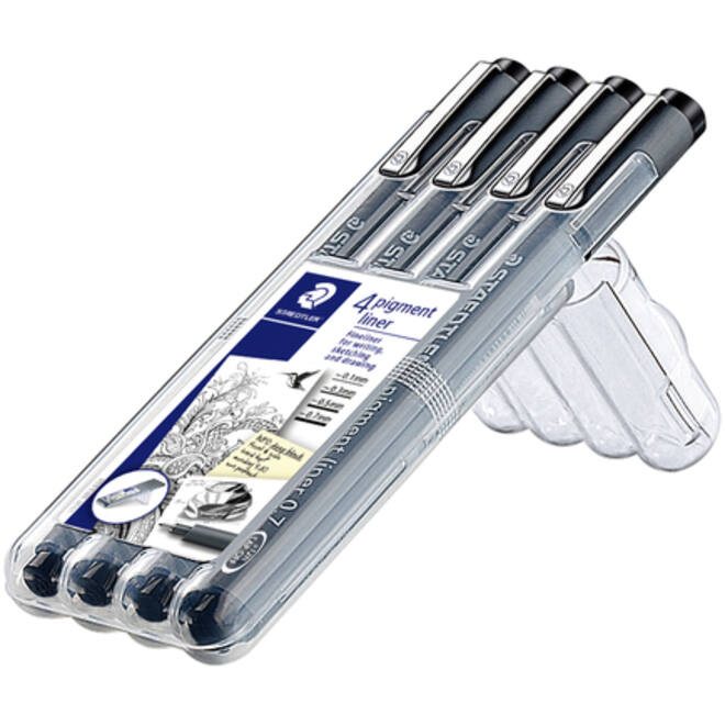 Fineliner Staedtler Pigment 308 zwart set 4 stuks