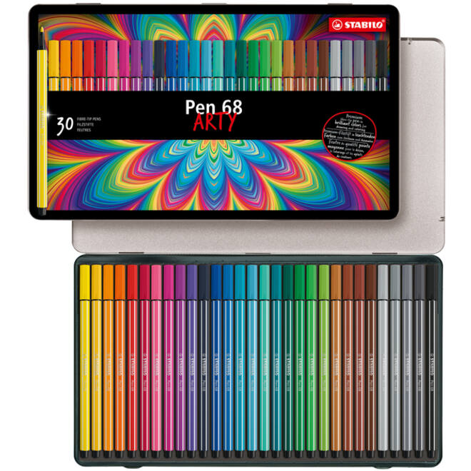 Viltstift STABILO Pen 68/30 Arty medium assorti blik à 30 stuks
