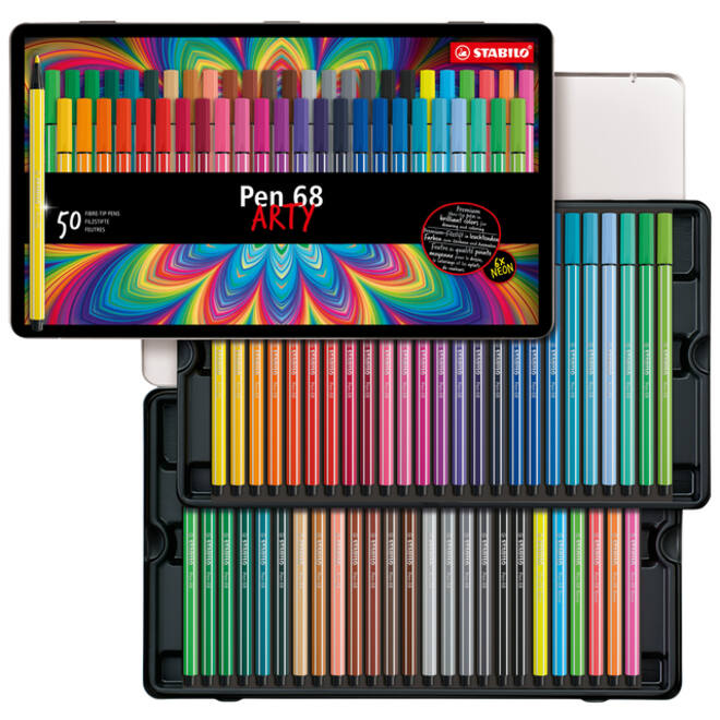 Viltstift STABILO Pen 68/50 Arty medium assorti blik à 50 stuks