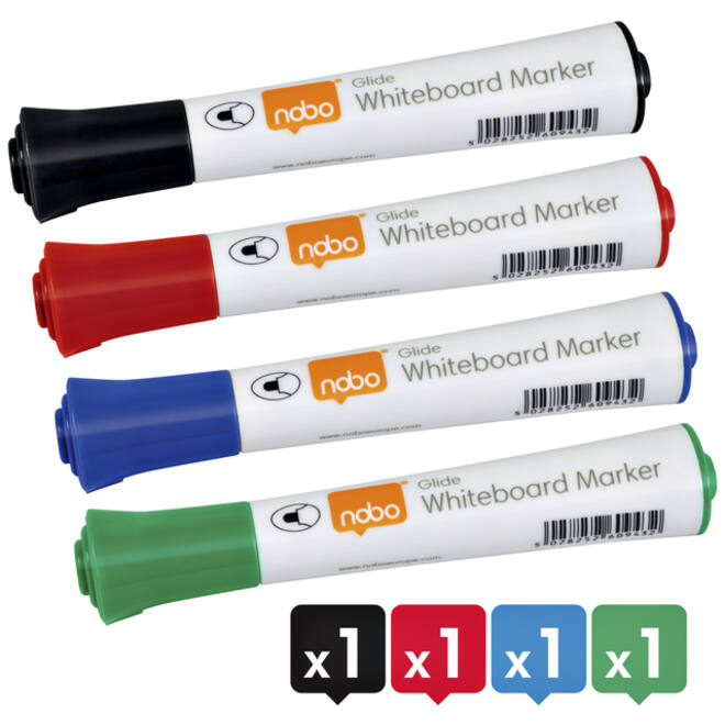 Viltstift Nobo whiteboard Glide rond assorti 3mm 4st