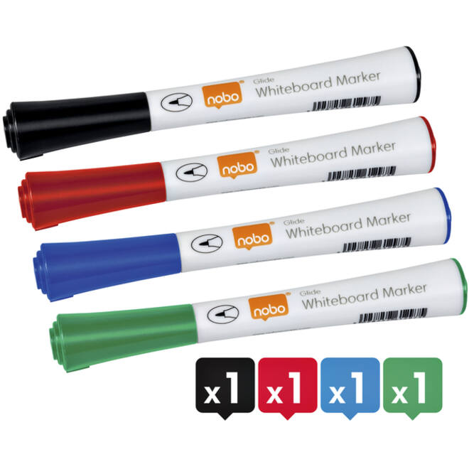 Viltstift Nobo whiteboard Glide rond assorti 1mm 4st