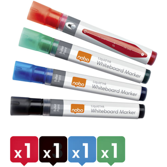 Viltstift Nobo whiteboard Liquid ink rond assorti 3mm 4st