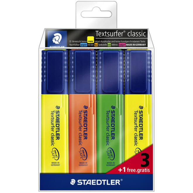 Markeerstift Staedtler 364 Textsurfer set à 3 stuks assorti + 1 geel gratis