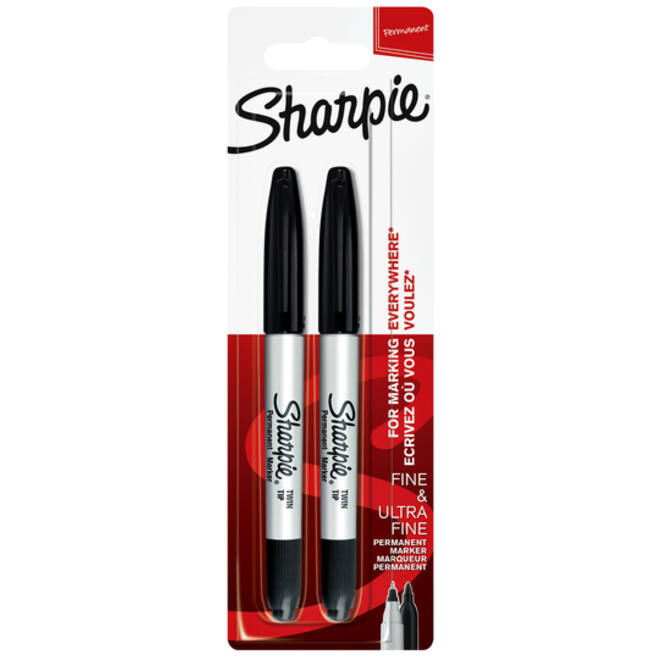 Viltstift Sharpie rond Twin tip ultra fijn & fijn zwart blister à 2 stuks