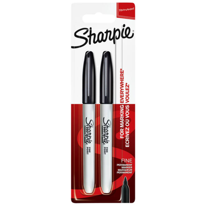 Viltstift Sharpie rond fijn zwart blister à 2 stuks