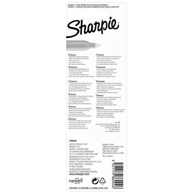 Viltstift Sharpie rond fijn metallic zilver blister à 1 stuk