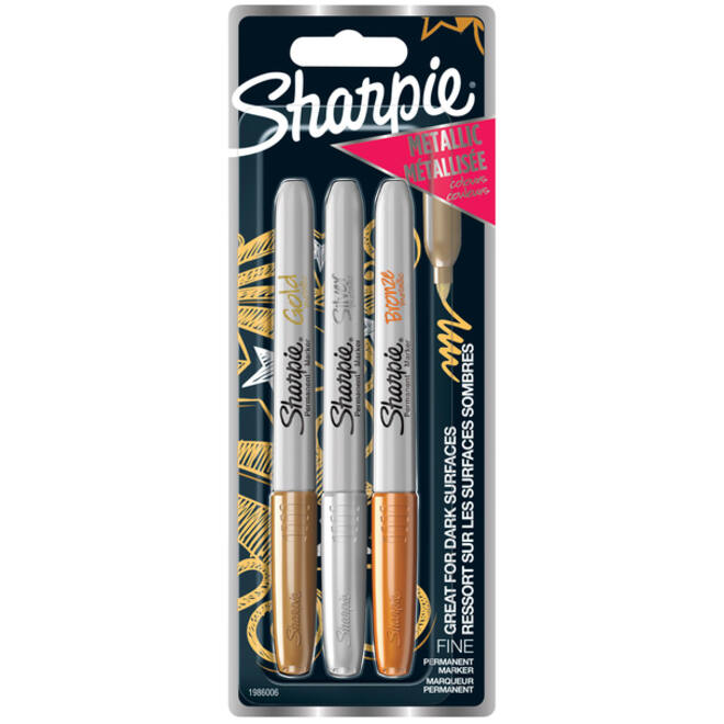 Viltstift Sharpie rond fijn metallic assorti blister à 3 stuks