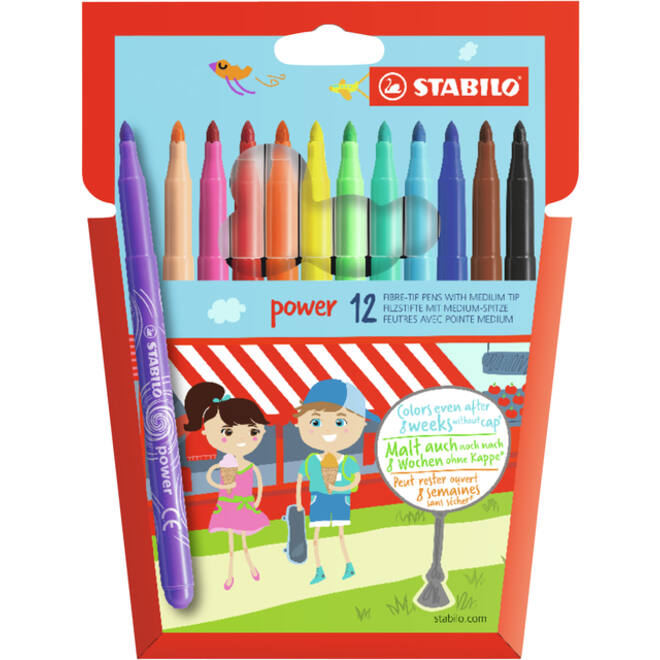 Viltstift STABILO power 280/12 assorti etui à 12 stuks