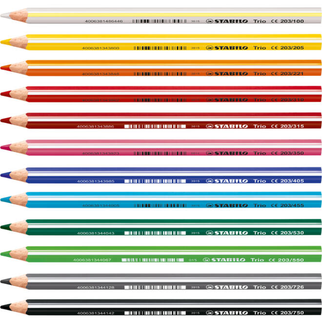 Kleurpotloden STABILO 203 Trio dik assorti kartonnen etui à 12 stuks