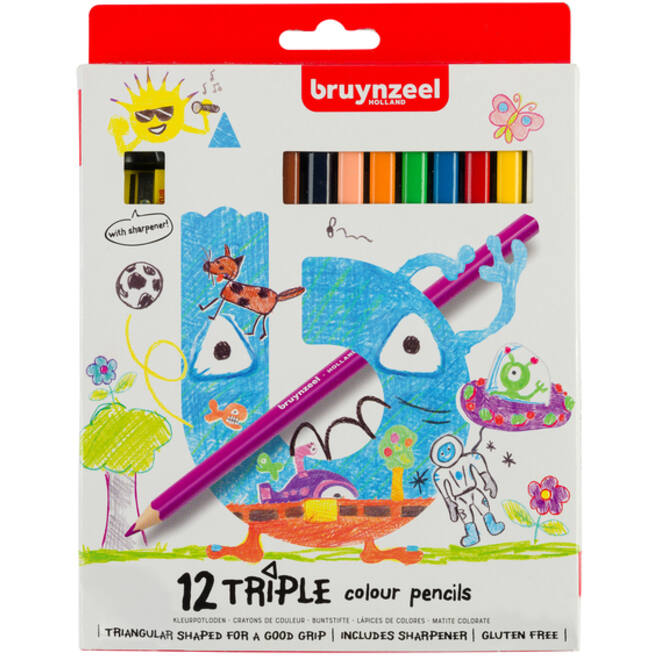 Kleurpotloden Bruynzeel Kids Triple blister à 12 stuks assorti