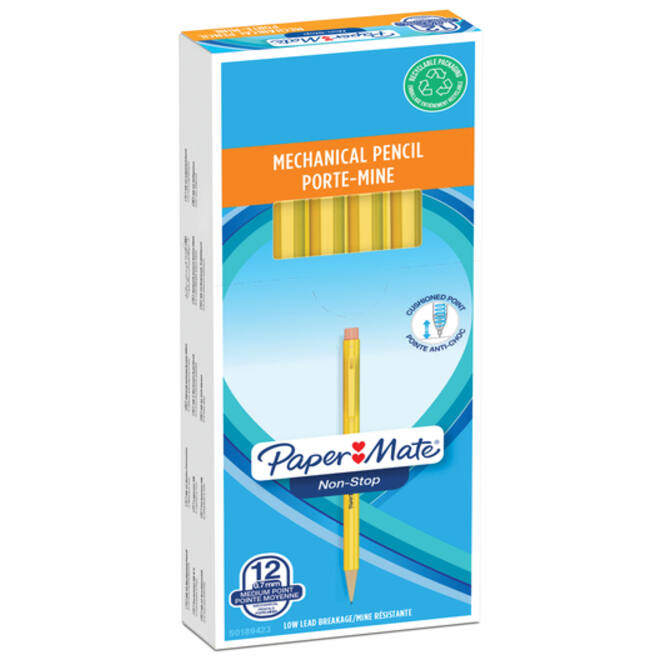 Vulpotlood Paper Mate non stop 0.7mm HB met clip en gum geel
