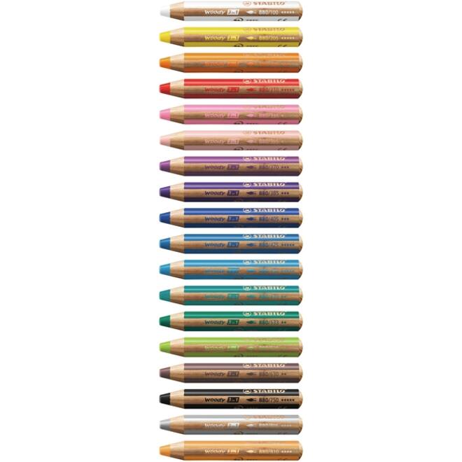 Kleurpotloden STABILO 880 woody 3 in 1 Arty inclusief puntenslijper assorti etui à 10 stuks