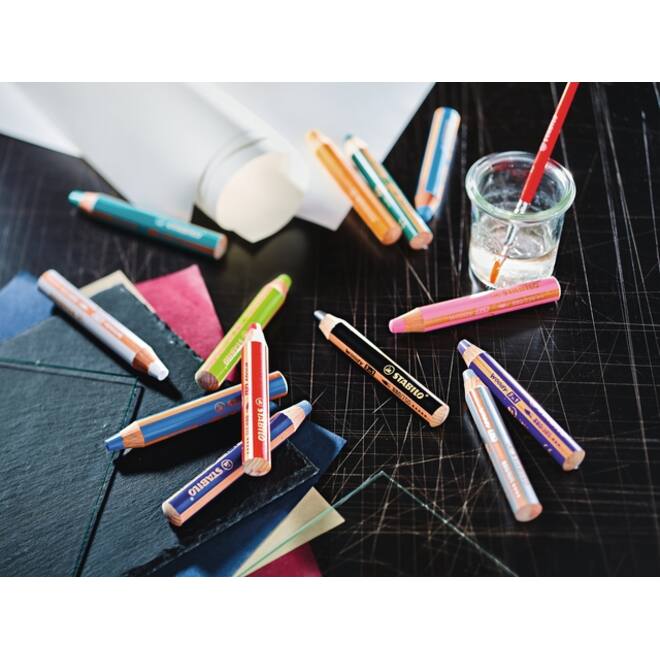 Kleurpotloden STABILO 880 woody 3 in 1 Arty inclusief puntenslijper assorti etui à 10 stuks