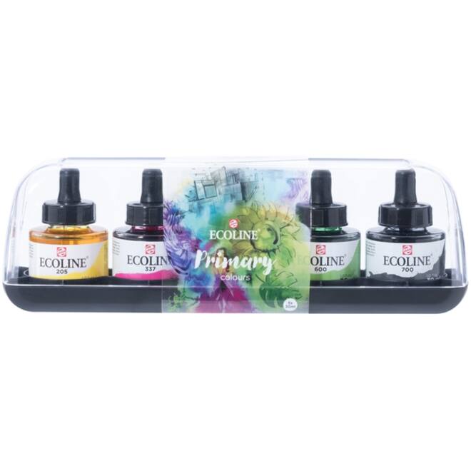 Inkt Talens Ecoline met pipet primary set à 5 ass