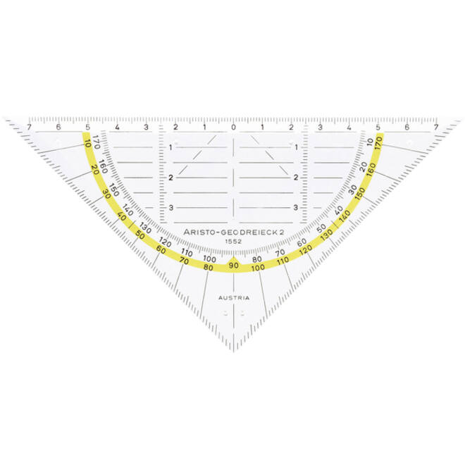Geodriehoek Aristo 1552 160mm transparant met gele rand