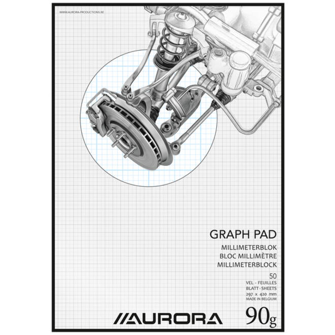 Millimeterblok Aurora A3 50 vel 90 gram blauw