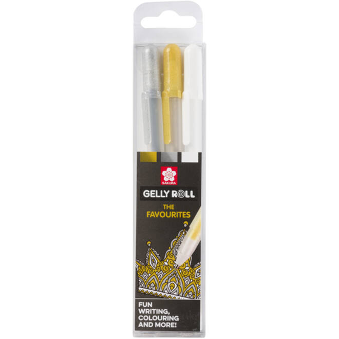 Gelpen Sakura Gelly Roll Favourites set 3 kleuren Goud-Zilver-Wit