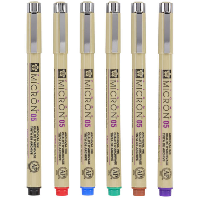 Fineliner Sakura Pigma Micron 05 basic set 6 kleuren