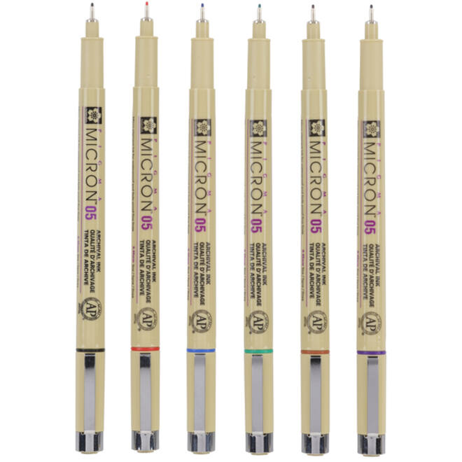 Fineliner Sakura Pigma Micron 05 basic set 6 kleuren