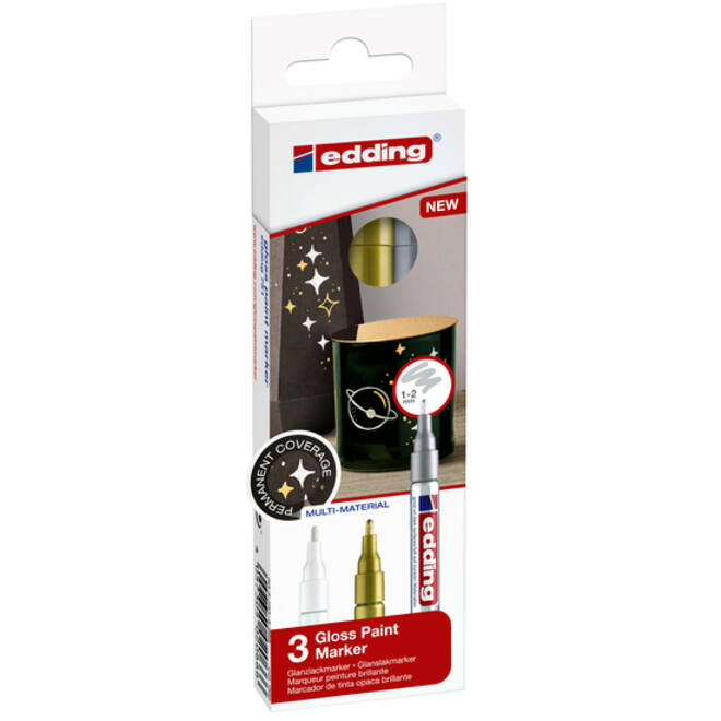 Viltstift edding 751 lakmarker rond 1-2mm metallic assorti set à 3 stuks