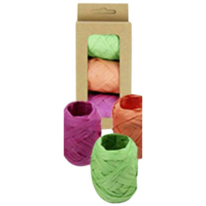 Lint raffia assorti: oranje, groen & roze
