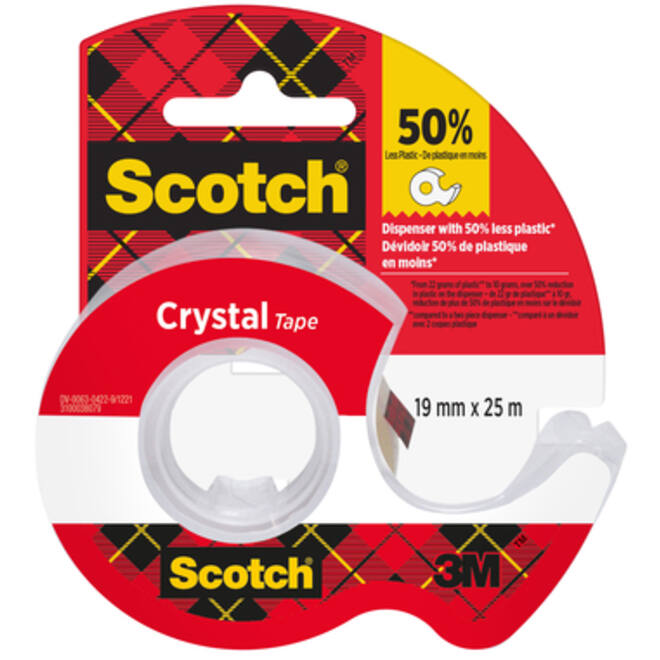 Plakband Scotch Crystal 600 19mmx25m transparant + handdispenser
