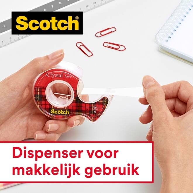 Plakband Scotch Crystal 600 19mmx15m transparant + handdispenser