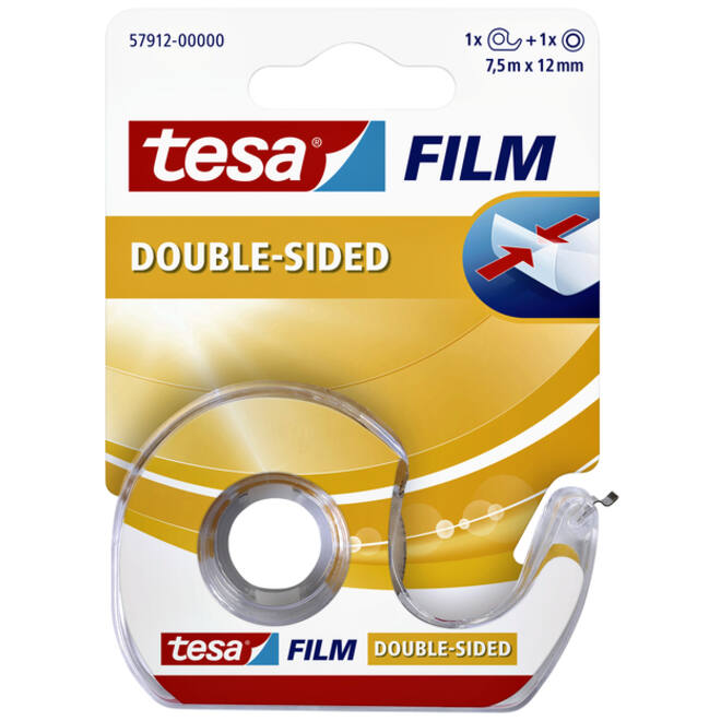 Dubbelzijdige plakband Tesa film 12mmx7.5m met dispenser