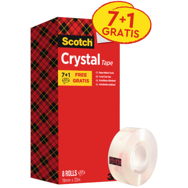 Plakband Scotch Crystal 600 19mmx33m transparant 7+1 gratis