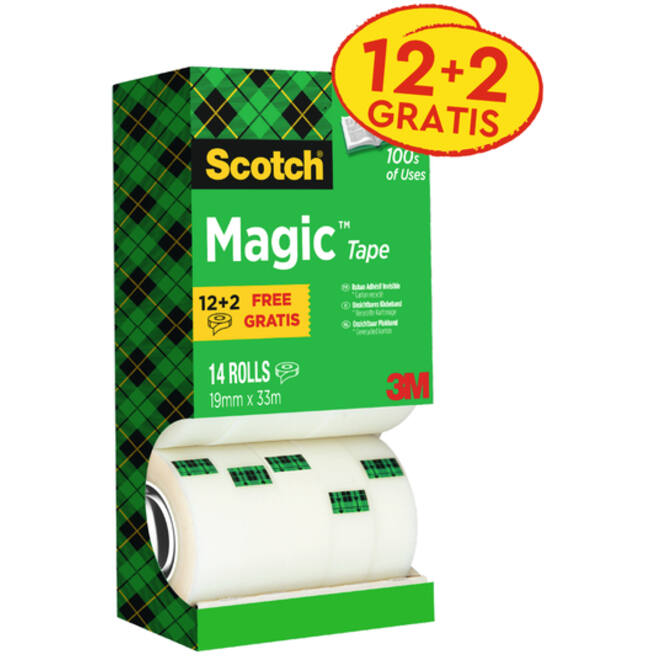 Plakband Scotch Magic 810 19mmx33m onzichtbaar mat 12+2 gratis