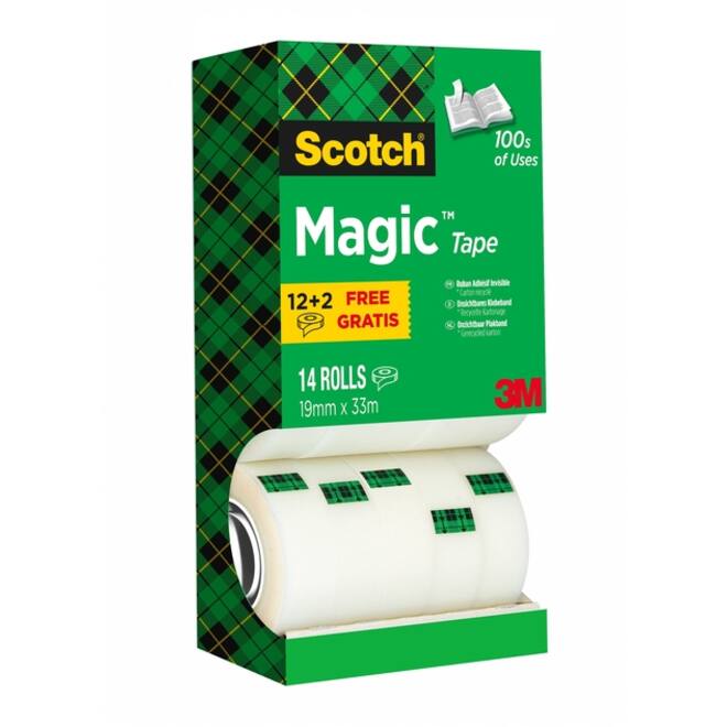 Plakband Scotch Magic 810 19mmx33m onzichtbaar mat 12+2 gratis