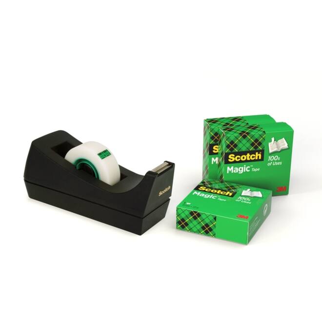Plakbandhouder Scotch C38 zwart + 4 rollen magic tape 19mmx33m