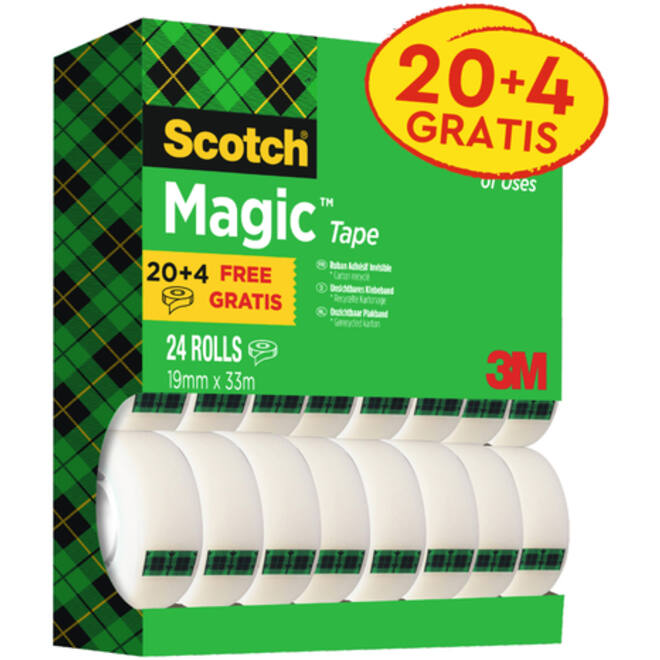 Plakband Scotch Magic 810 19mmx33m onzichtbaar mat 20+4 gratis